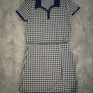 Pink Rose Navy and Tan Argyle Polo and Skirt Set